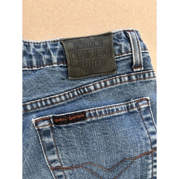 Vintage HARLEY DAVIDSON Denim Bootcut Cotton Stretch Blue Jeans Womens Size 12L - Picture 3 of 15